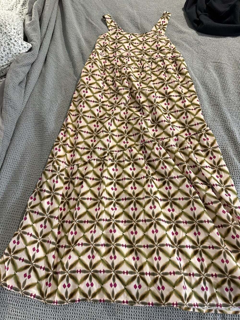 La Fee Maraboutee Printed Square Neck Midi Dress in Khaki, Size 46